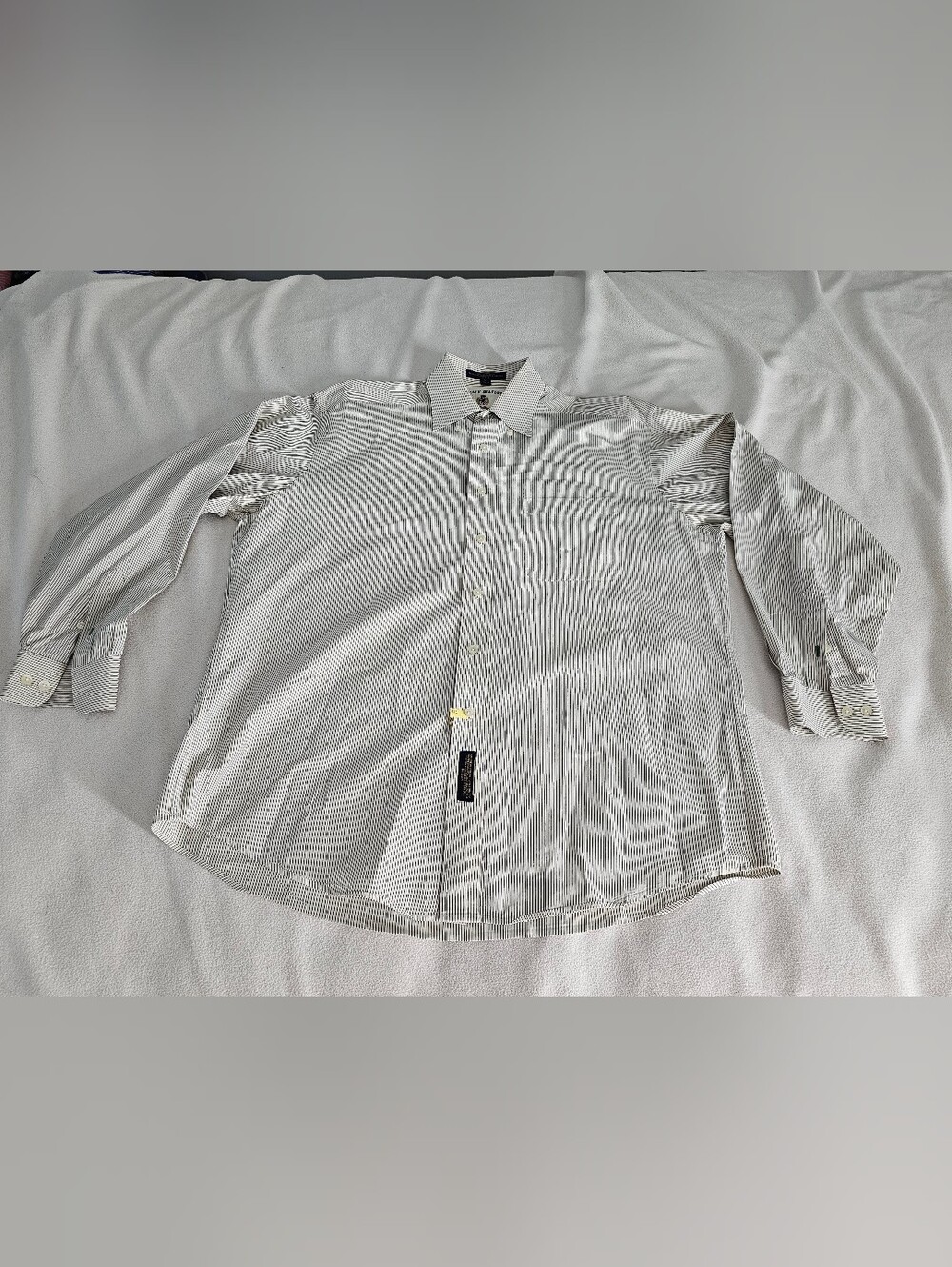 Vintage 90s Tommy Hilfiger Men 16 34/35 Button Dress Shirt Crest Pinstripe